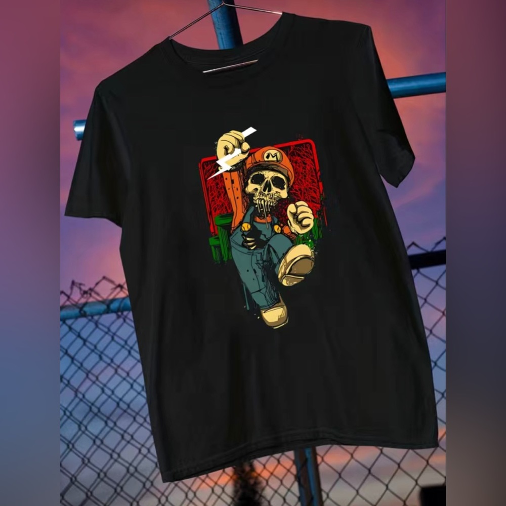 Mario Bros Skull Clown Graphic T-Shirt
